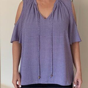 💜 Michael Kors Purple Cold Shoulder Lightweight Oversized Top – Size L 💜